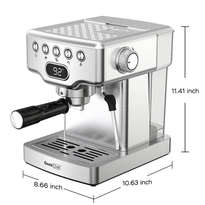 Geek Chef Espresso Machine, 20 Bar Espresso Machine With Milk Frother For Latte, Cappuccino, Macchiato, For Home Espresso Maker, 1.8L Water Tank, Stainless Steel